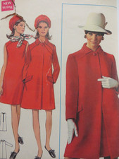 Vintage 60's Butterick 4773 A-LINE COAT  DRESS Sewing Pattern Women UNCUT Sz 12