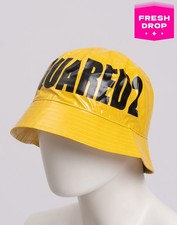 DSQUARED2 Cappello a secchiello rivestito per bambini taglia 3/L logo giallo