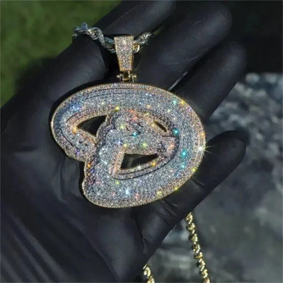 3Ct Round Cut Real Moissanite Customize Initial Pendant 14K Yellow Gold Plated
