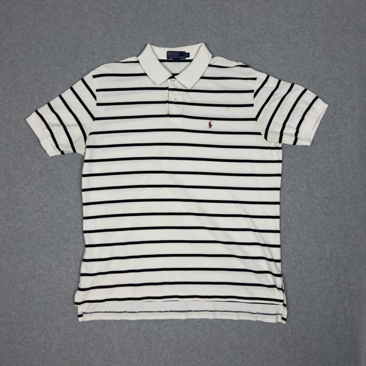 Vintage Polo Ralph Lauren Striped Polo Shirt Mens XL Cream Navy Red Pony