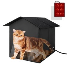 Heated Cat House for Outdoor Cats in Winter, Weatherproof Heated Feral Cat Sh...