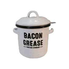 Bacon Grease Storage Container 40oz White Triple-Layer Enamel