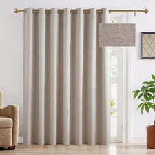 RYB HOME 100% Blackout Linen Curtains for Sliding Glass Doors, Extra Wide Therma