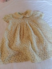 Vintage Hand Made Yellow, Blue Flowers 2 Pieces Infant 9mo/12mo.slip Ruffle Hem