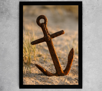 Rusty Anchor Close-Up Nautical Macro Coastal Poster Print Framed Canvas Wall Art