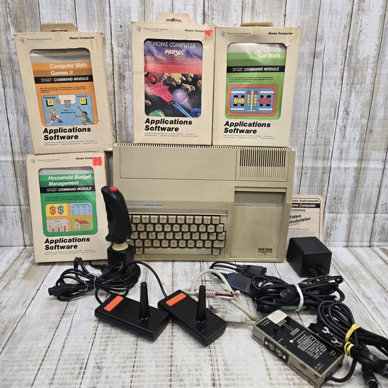 Vintage Texas Instruments TI-99/4A Home Computer & 4 Application Softwares Rare