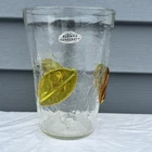BLENKO Art Glass Vase Clear Crackle Applied Yellow Leaves Vintage Retro 7”