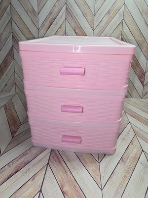 3 Drawer Storage Organizer Light Pink Plastic Small Desktop Organizer 6''x7''x5''
