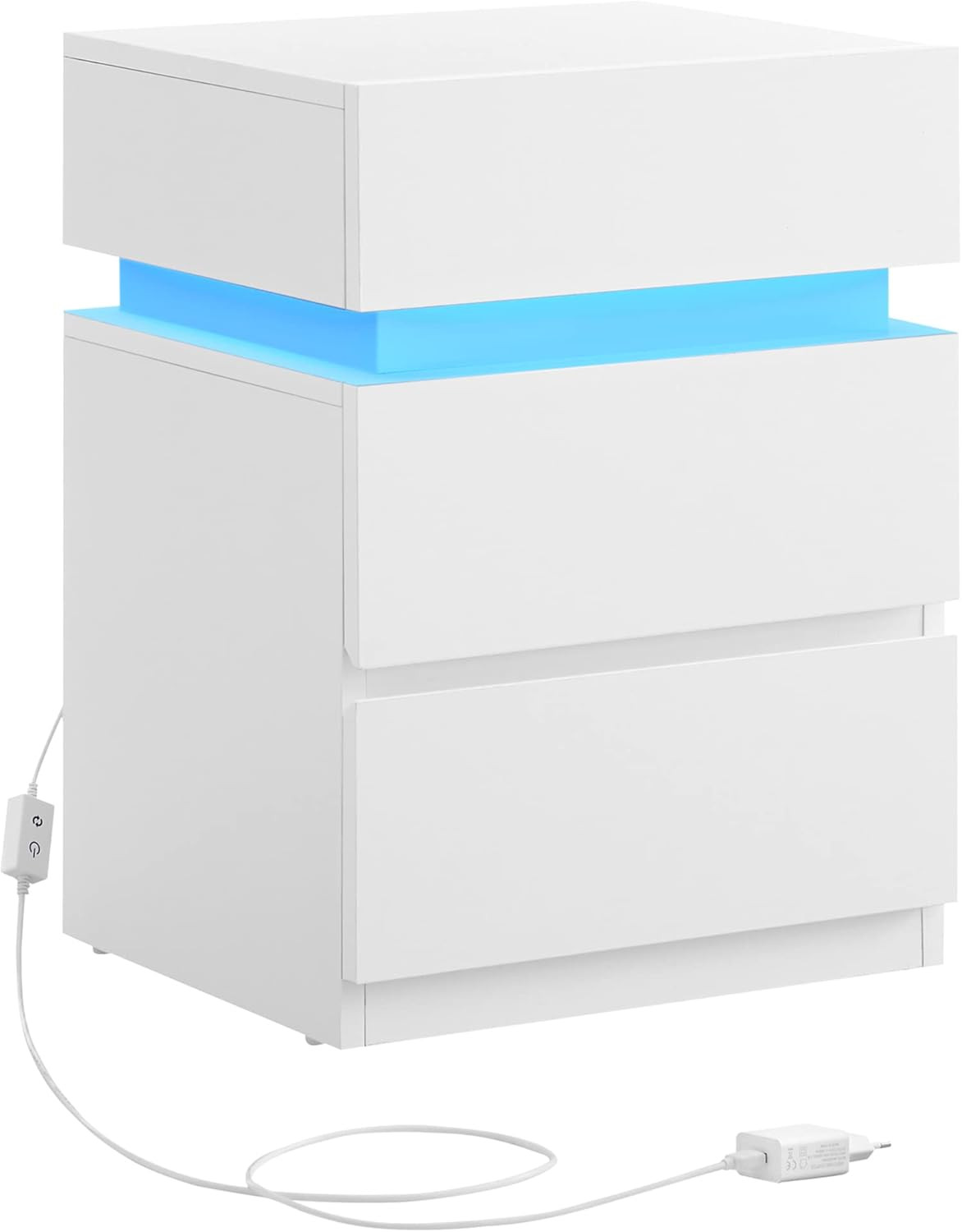 Look Moderno: Comodino KAILYN con Luci LED Variabili e 3 Cassetti
