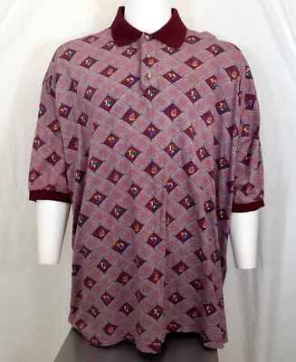 Vintage Sauce by Berne Polo Mens 4X Short Sleeve Red Fly Fishing Theme Cotton