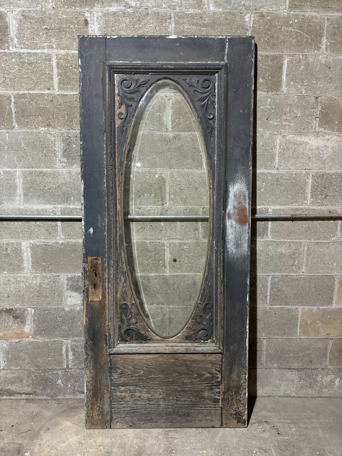 ~ ANTIQUE CARVED DOOR WITH OVAL BEVELED GLASS ~ 36 X 83 ~ ARCHITECTURAL SALVAGE
