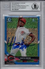 Hunter Greene 2018 Bowman Chrome Blue Shimmer Refractor Signed Card /150 Beckett
