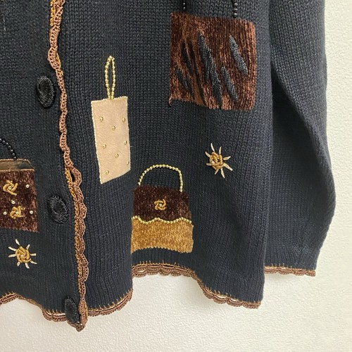 Victoria Harbour Purse Lovers Black Cardigan Beaded Crochet Boarder Sweater Sz S - Picture 7 of 10