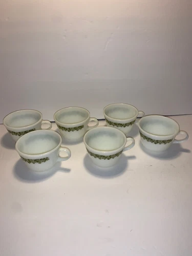 Vintage Pyrex Spring Blossom Crazy Daisy Coffee Cups Set Of 6