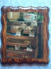Vintage Cats 1960-70s Art Decor Wood Plaque Kittens In Drawers She Shed Kitsch