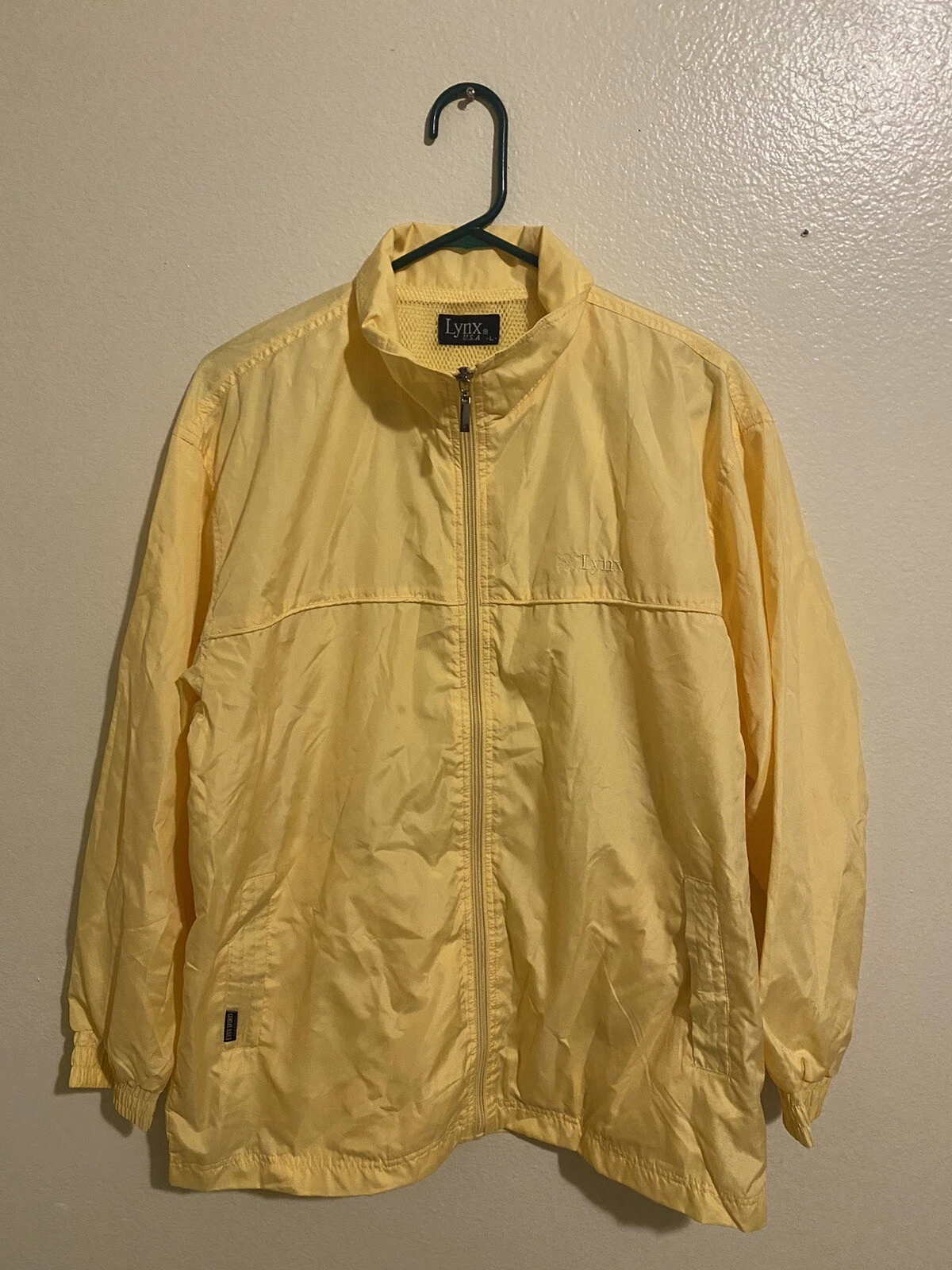 Vintage Yellow Lynx Light Weight Windbreaker Mesh Lined Made In USA Large Rare🔥