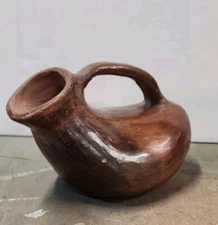 Primative 6" Reddish Brown Handled Pottery Jug