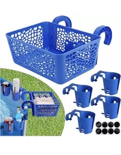 Poolside Storage Basket with Pool Cup Holders for Drinks, above Ground Swimming