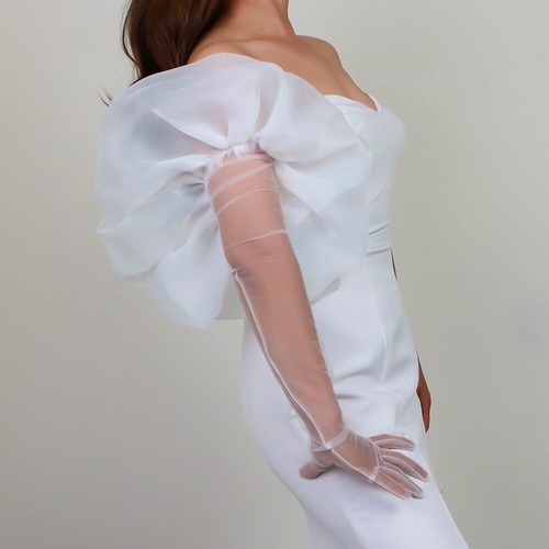 Spitze Braut Hochzeit Oper Club Kostüm Dame Netz Rüschen lange Handschuhe Organza - Bild 5 von 12