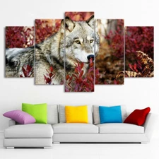 Flower Forest Nature Wolves 5 Piece Canvas Print Wall Art Poster Home Decoration
