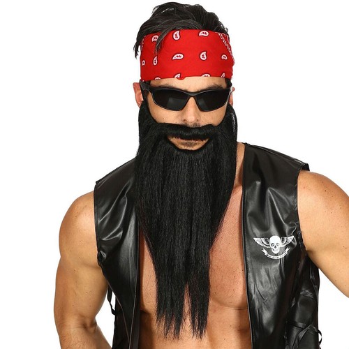 Rocker Zwergen-Bart Langer ZZ Top Bart mit Schnurrbart Schwarz Kostümzubehör - Bild 3 von 3