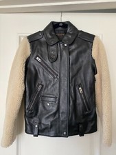 Coach Calf Leather Jacket With Lamb Shearling Sleeves Black Size Small