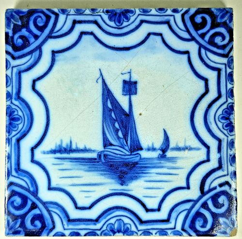 DESVRES 6 ANCIENS CARREAUX de CÉRAMIQUE en FAÏENCE ÉMAILLÉE BLEU XIXème - Photo 5 sur 9