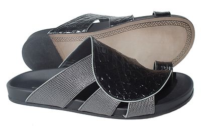 Giampieronicola5297 Men black print leather push- in- toe sandals