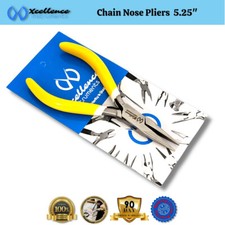 Xcellence Chain Nose Pliers Jewelry Making Tool, Yellow PVC Non-Slip Grip, 5.25"