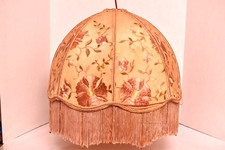 Vintage Victorian French Lamp Shade Art Nouveau Fringe embroidered Chinoiserie
