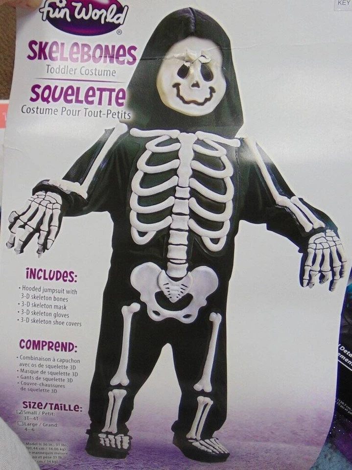 Disfraz de Halloween 3T/4T para niños pequeños esqueleto blanco 3D 6 piezas mono niños Foto 2 de 4