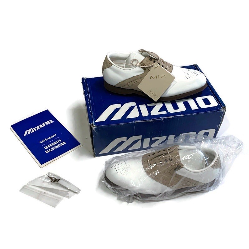 NEW Mizuno Women's Size 7 Golf Shoes White Straw Brown MIZ 5152