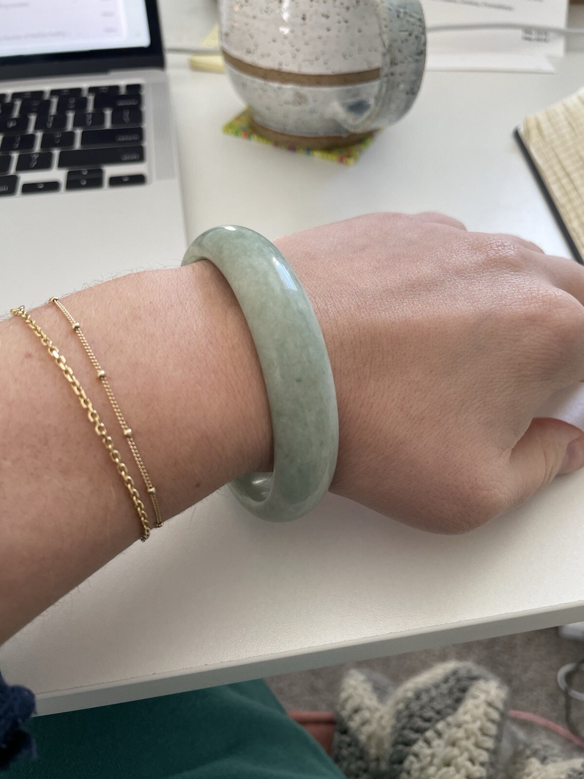 Light Green Solid Jade Bangle 51 Grams - image 4