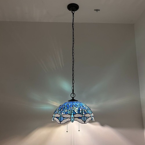 Tiffany Style Hanging Lighting Blue Stained Glass LED Bulbs 75'H*16"W*16"D - Picture 8 of 8