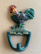 Vintage Rooster Cast Iron Towel Key Hook 5.5" Colorful Painted Ornate Unmarked