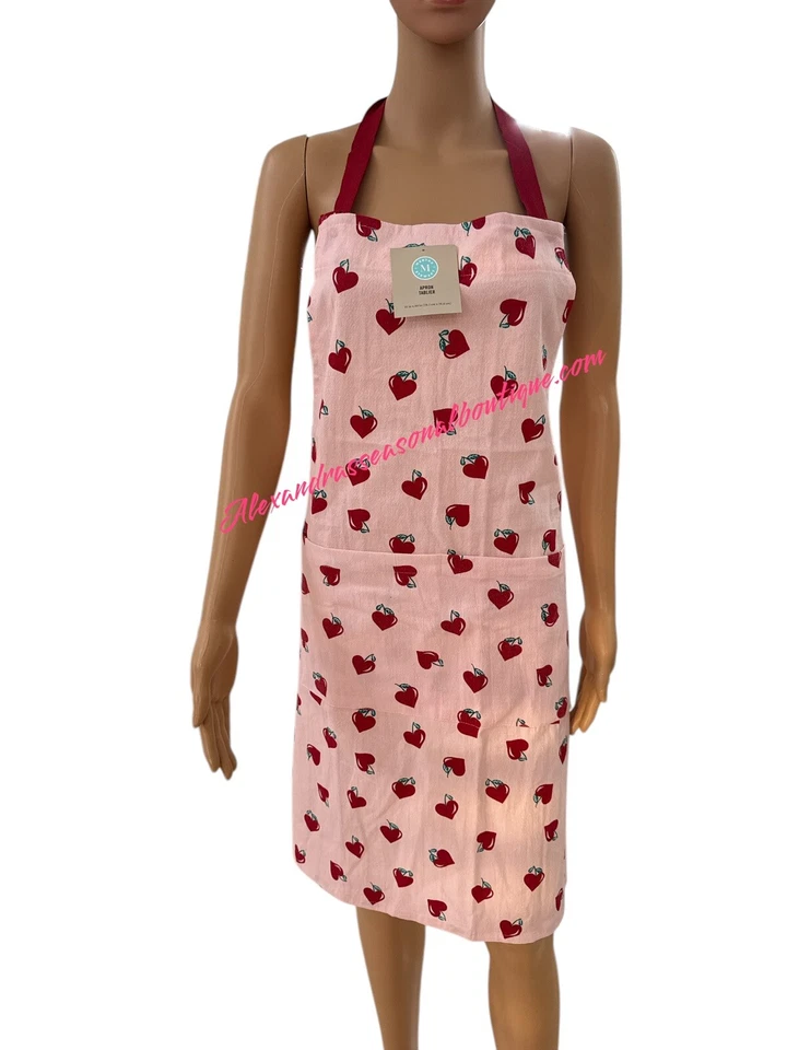 Delantal Martha Stewart Sweet Hearts Cereza Día de San Valentín 31x30” Rosa/Rojo Nuevo Foto 2 de 4