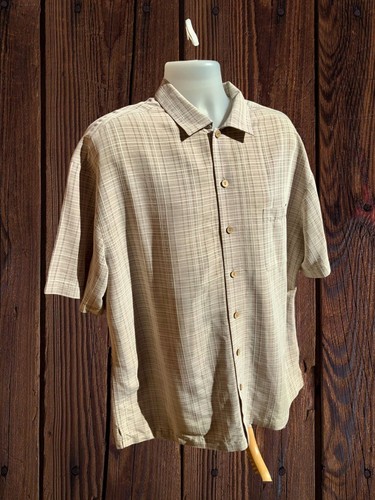 ISLAND SHORES MENS BROWN PLAID RELAXED FIT SHORT SLEEVE BUTTON DOWN SHIRT XL - Picture 5 of 7
