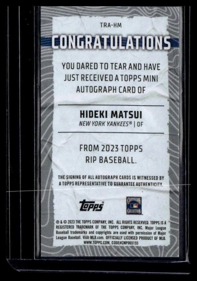 2023 Topps Rip #TRA-HM Hideki Matsui Mini Auto Blue #/10 - Image 2 of 2