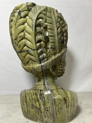 SHONA STONE SCULPTURE, male bust statue, butter jade stone, 8.5" X 4.5" X 2" - Picture 3 of 12