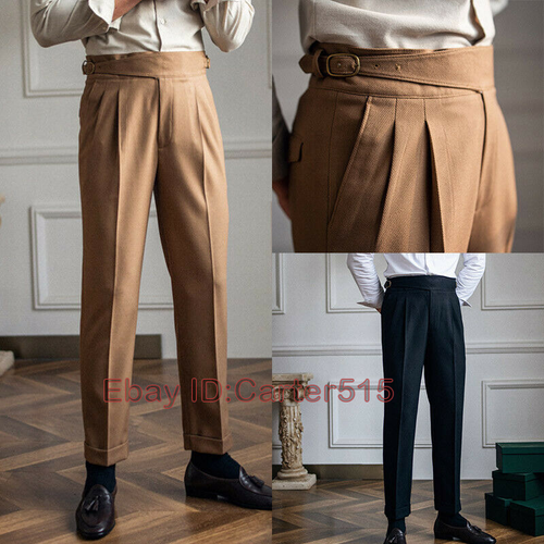 Men British Style Vintage Gurkha Pants High Waist Straight Pants Long  Trousers | eBay