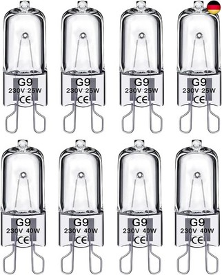8 Stück G9 Halogenlampen, G9 Halogen Leuchtmittel 25W 230V und 40W 230V Dimmbare