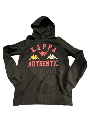 Kappa Authentic Graphic Hoodie Black Small Multi Color Logo Pullover Sweatshirt