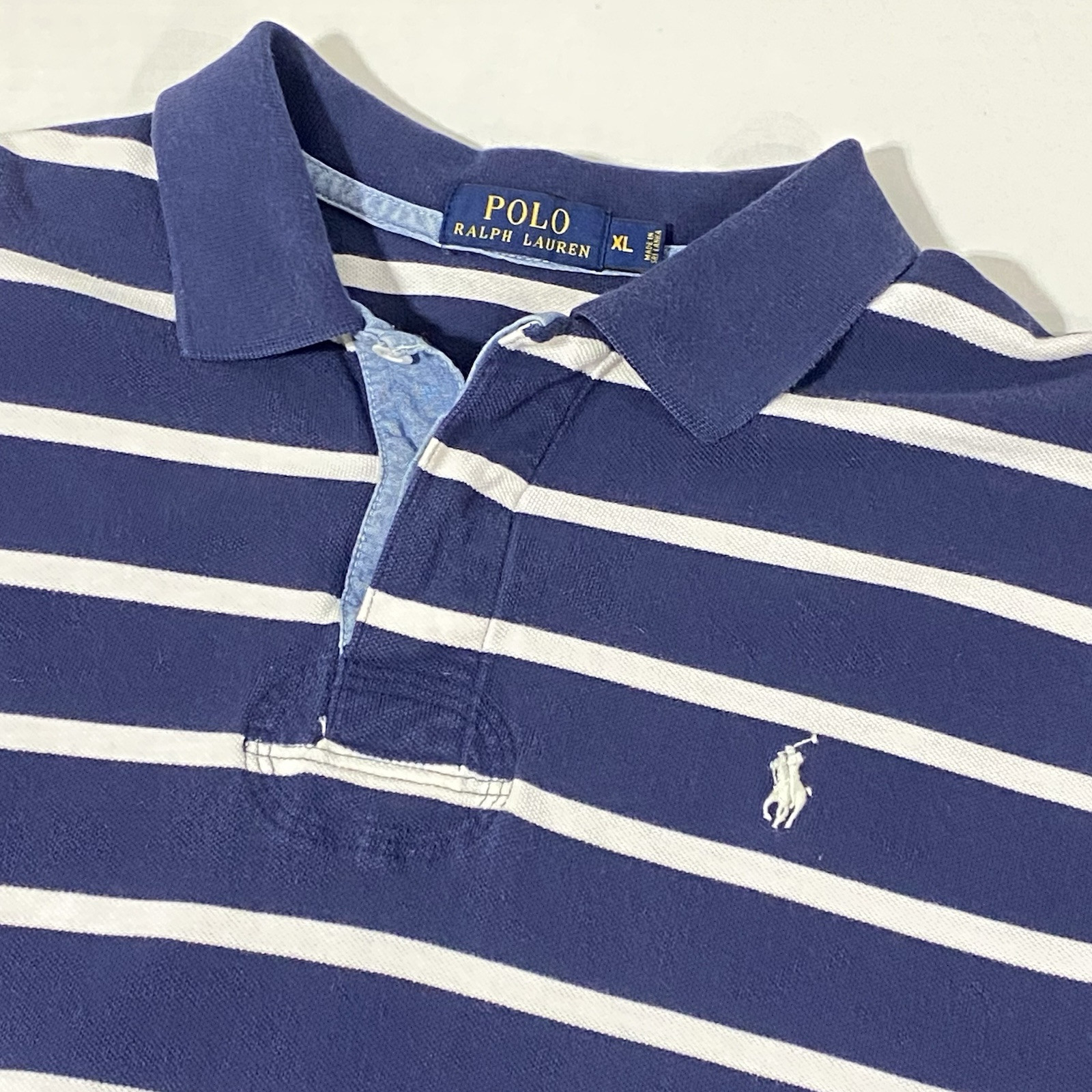 Polo Ralph Lauren camicia uomo XL blu righe manica corta classico rugby pony