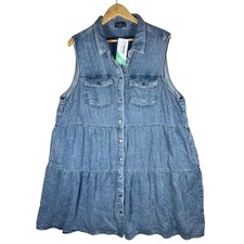Womens 2X Studded Tiered Tencel Denim Sleeveless Dress NWT Boho Cottagecore