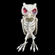 Halloween Decoration Owl Skeleton Bones Light Up Red Eyes Plastic 12 Inch READ