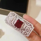 Baroque Style Red Crystal Brooch Rhinestone Statement Pin Silver Tone Jewelry Gi