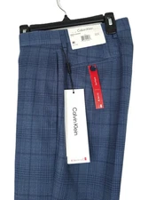 Calvin Klein Men's Slim-Fit Stretch Wool Blend Suit Pants Blue Plaid 30x30 NWT