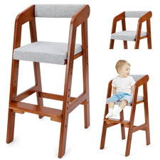 Wooden High Chair for Toddlers, Adjustable Dining Feeding Chair with Removable C