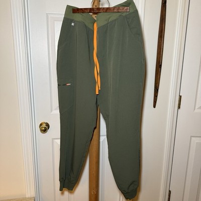 FIGS Jogger Pants XL Olive Green Technical Collection Zamora Scrub Orange Tie