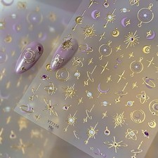 5D Embossed Gold Nail Stickers for Nail Art Moon Star Nail Art Stickers T-25